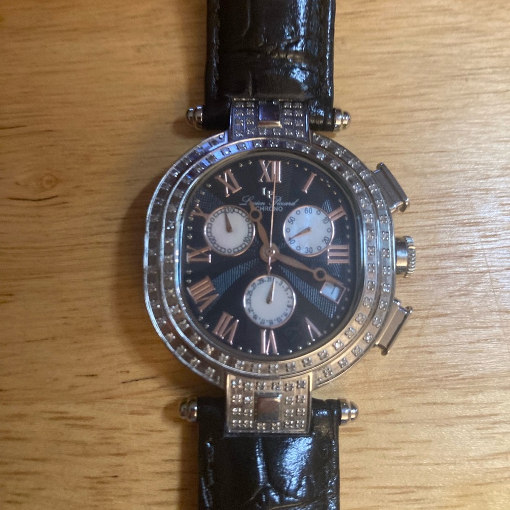 Picard 85th Anniversary Ed, Elegant S-Steel & Black w diamonds, Leather strap